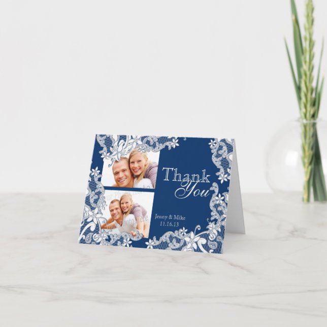 Vintage Style Lace Blue Photo Thank You (Front)