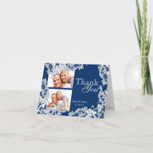 Vintage Style Lace Blue Photo Thank You Card