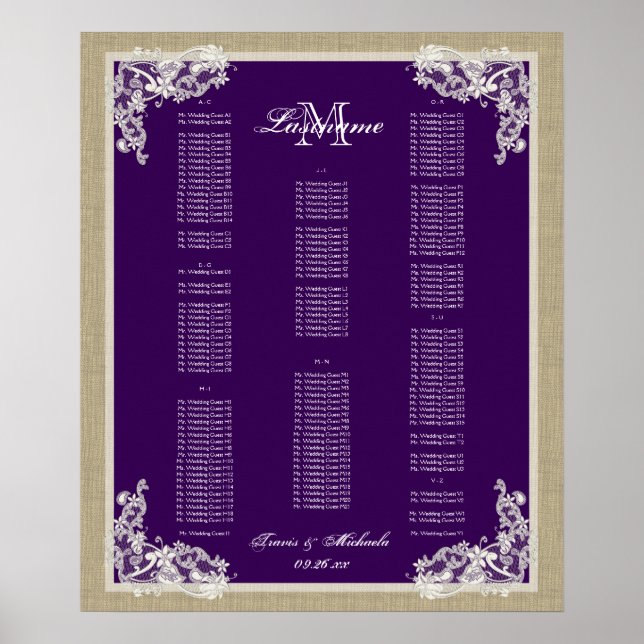 Vintage Style Lace Dark Purple AZ Poster (Front)