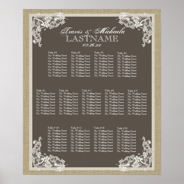Vintage Style Lace Design Seating Chart (Front)