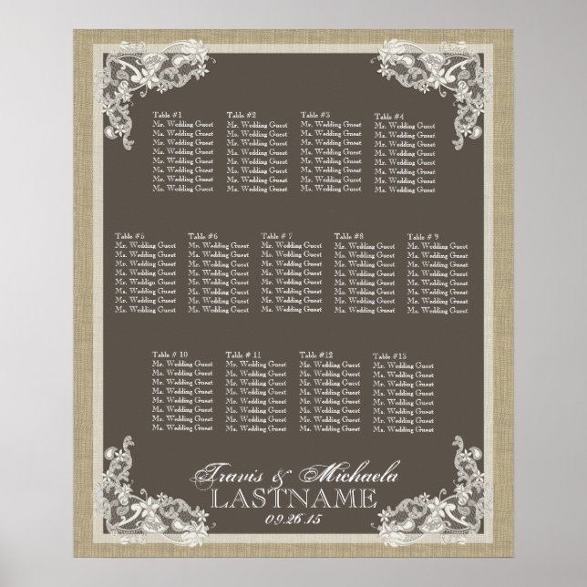Vintage Style Lace Design Seating Chart (Front)