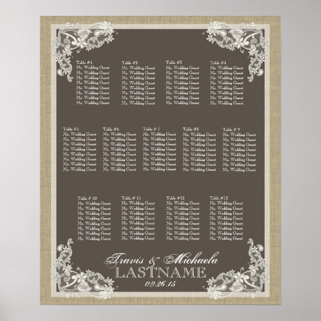 Vintage Style Lace Design Seating Chart (Front)