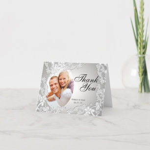 Vintage Style Lace Photo Silver Thank You Card