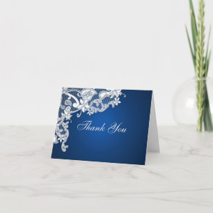 Vintage Style Lace Thank You Sapphire Blue Card