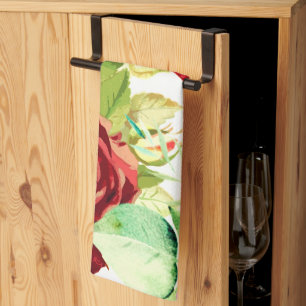 Vintage Style Large Watercolor Flowers Tea Towel