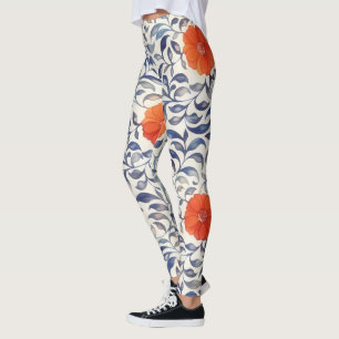 Vintage Style Leaf Orange Flower Leggings