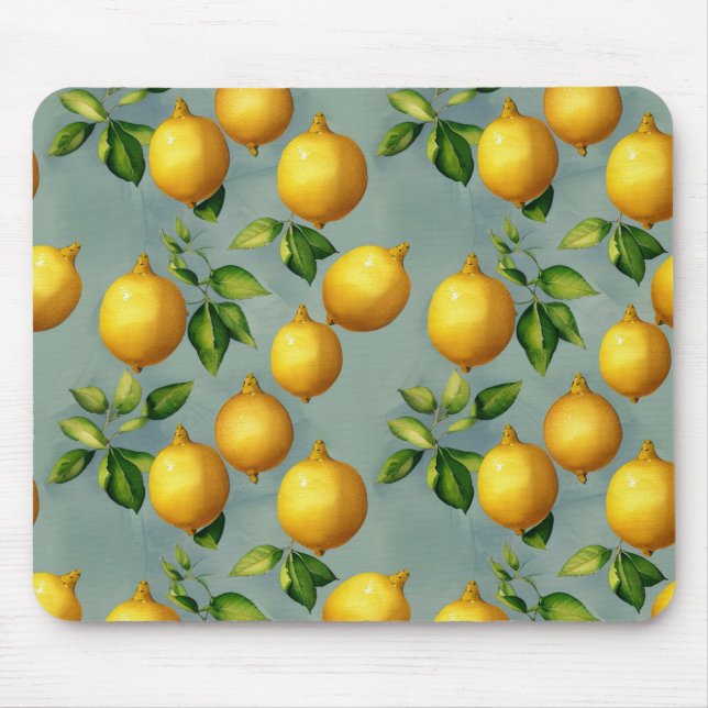 Vintage Style Lemons Pattern Wallpaper Art Mouse Mat (Front)