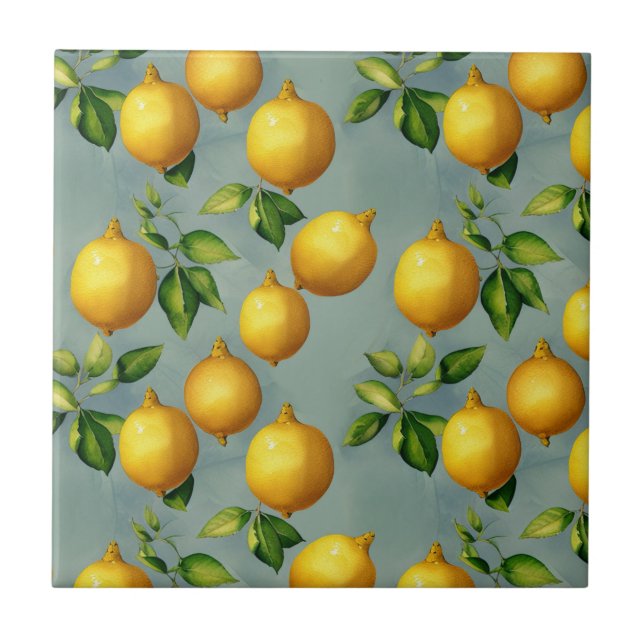 Vintage Style Lemons Pattern Wallpaper Art Tile (Front)