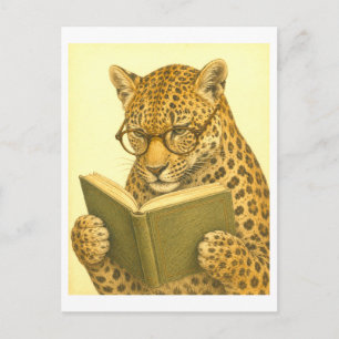 Vintage-Style Leopard Reading Postcard