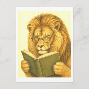 Vintage-Style Lion Reading Postcard