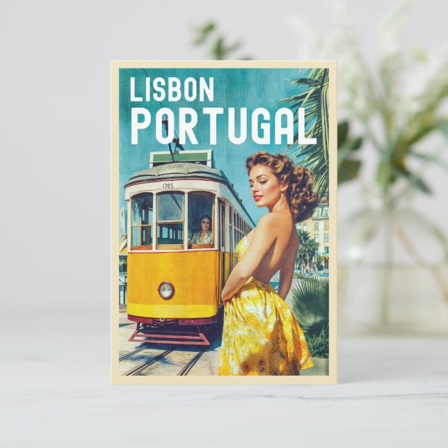 Vintage Style Lisbon Travel Card (Standing Front)