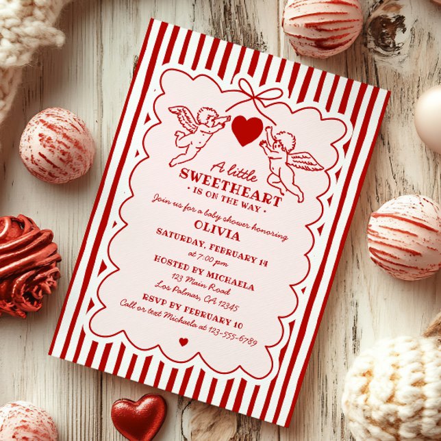 Vintage Style Little Sweetheart Doodle Baby Shower Invitation (Creator Uploaded)