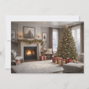 Vintage style living room with Christmas Tree Holiday Card