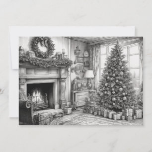 Vintage style living room with Christmas Tree Holiday Card