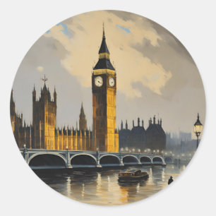 Vintage Style London Travel Big Ben Parliament Classic Round Sticker
