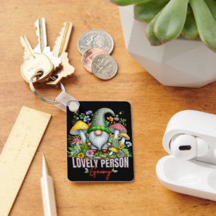 Vintage Style Lovely Gnome with Mushrooms Art Key Ring
