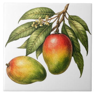 Vintage Style Mango Fruit Branch  Tile