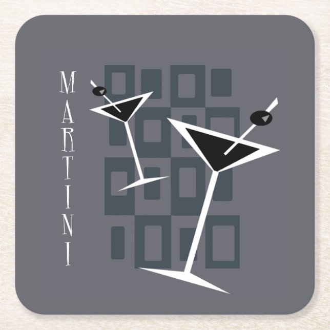 +{ Vintage Style Martini }+ Square Paper Coaster (Front)