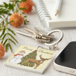 Vintage Style Merry Christmas Key Ring<br><div class="desc">A vintage style merry christmas scene with a tree a snowman and a reindeer. This design looks really effective on these Keychain</div>