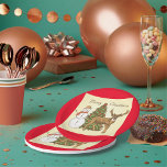 Vintage Style Merry Christmas Paper Plate<br><div class="desc">A vintage style merry christmas scene with a tree a snowman and a reindeer. This design looks really effective on these Paper Plates</div>