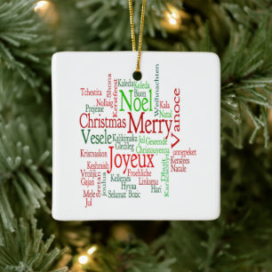 Vintage Style Merry Christmas Translation Word Ceramic Ornament