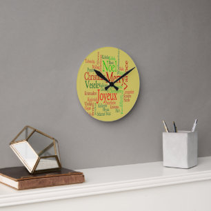 Vintage Style Merry Christmas Translation Word Round Clock