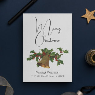 Vintage Style Mistletoe Bell Merry Christmas Holiday Card