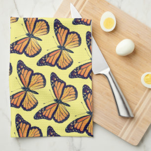 Vintage Style Monarch Butterfly Yellow Kitchen Tea Towel
