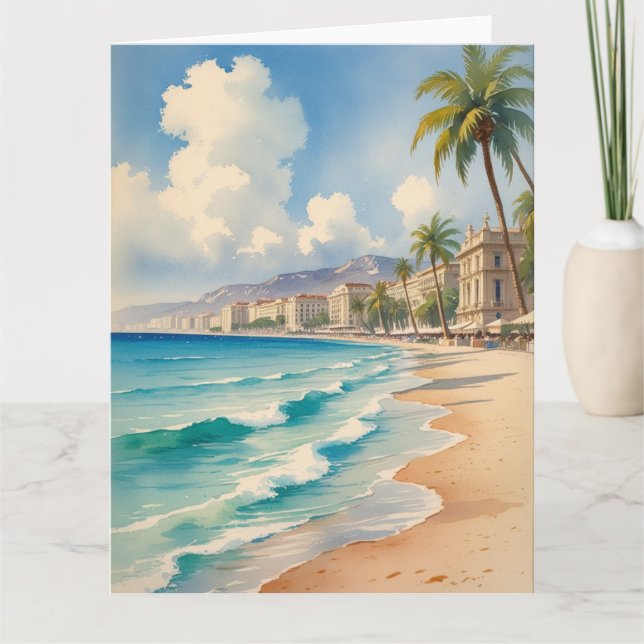 Vintage Style Monte Carlo Beach Travel Card (Front)