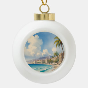Vintage Style Monte Carlo Beach Travel Ceramic Ball Christmas Ornament