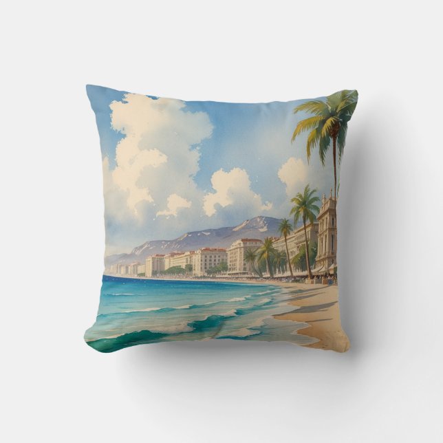 Vintage Style Monte Carlo Beach Travel Cushion (Front)