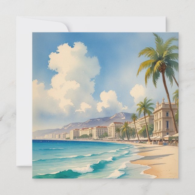Vintage Style Monte Carlo Beach Travel Holiday Card (Front)