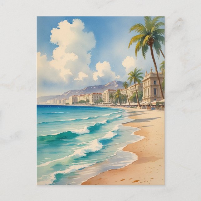 Vintage Style Monte Carlo Beach Travel Holiday Postcard (Front)