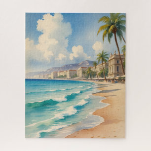 Vintage Style Monte Carlo Beach Travel Jigsaw Puzzle