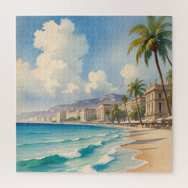 Vintage Style Monte Carlo Beach Travel Jigsaw Puzzle (Vertical)