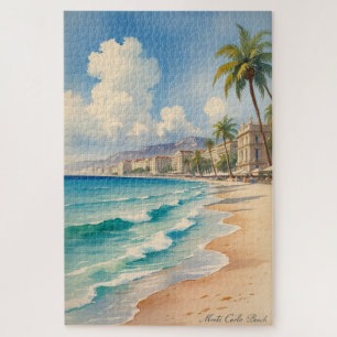 Vintage Style Monte Carlo Beach Travel Jigsaw Puzzle