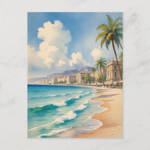 Vintage Style Monte Carlo Beach Travel Postcard