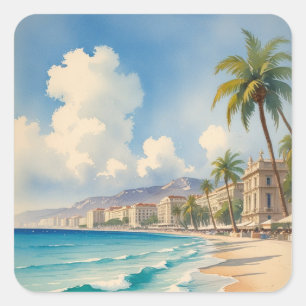 Vintage Style Monte Carlo Beach Travel Square Sticker