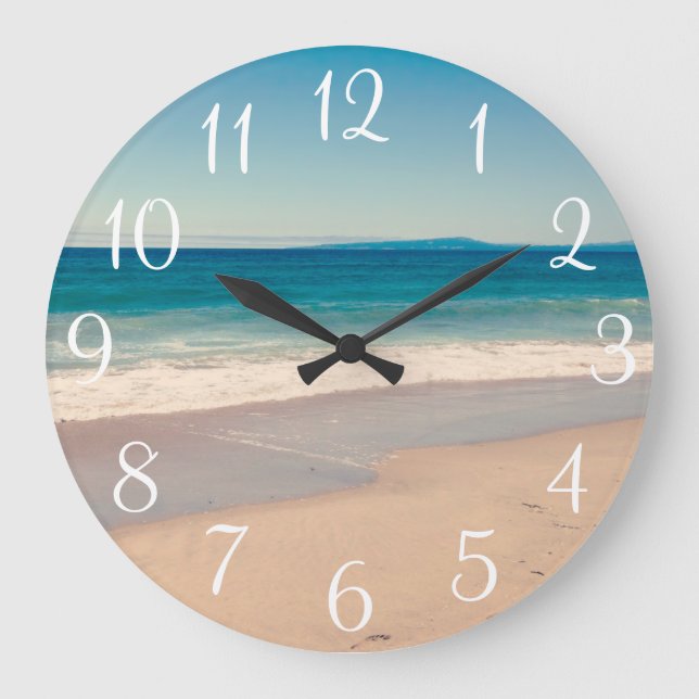 Vintage Style Monterey Bay Beach Photo Large Clock (Front)