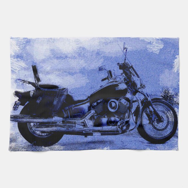 Vintage Style Motorcycle in Blue Kitchen Towel (Horizontal)