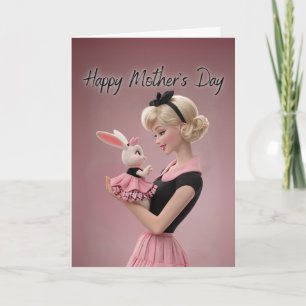 Vintage Style Mum Holding Bunny Happy Mother’s Day Card