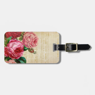 Vintage Style Music Notes with Rustic Flowers Luggage Tag