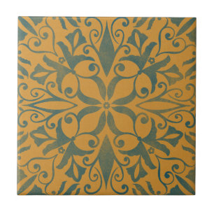 Vintage style mustard and teal tile