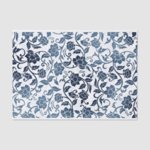 Vintage Style Navy and Dark Blue Flowers Tissue Paper