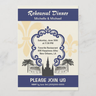 Vintage Style New Orleans Wedding Event Blue Invitation