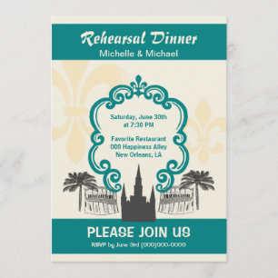 Vintage Style New Orleans Wedding Event Teal Invitation