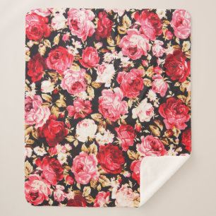 Vintage style of tapestry flowers fabric pattern sherpa blanket