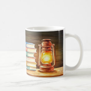Vintage-style oil lantern, often used as a motif i coffee mug
