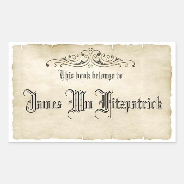 Vintage Style Old Parchment Book Name Label (Front)