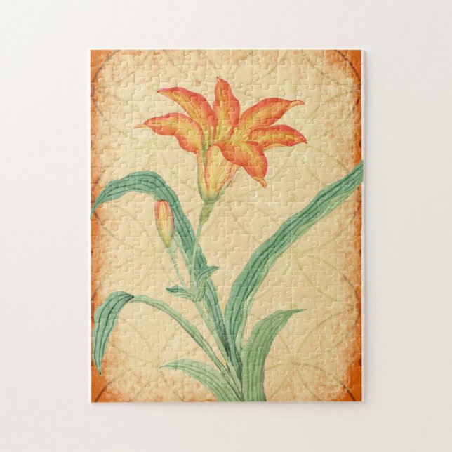 Vintage Style Orange Lily Flower Floral Puzzle (Vertical)